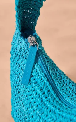 Blue Raffia Shoulder Bag