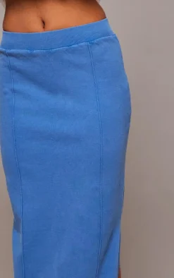 Blue Ribbed Pocket Back Detail Maxi Skirt