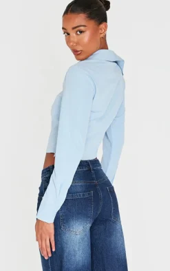 Blue Ruched Buckle Asymmetric Shirt