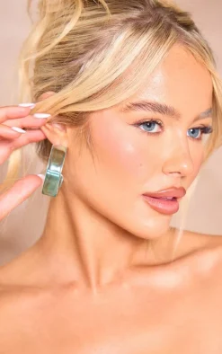 Blue Silver Trim Clear Hoop Earrings