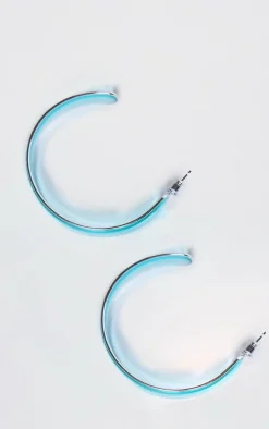 Blue Silver Trim Clear Hoop Earrings