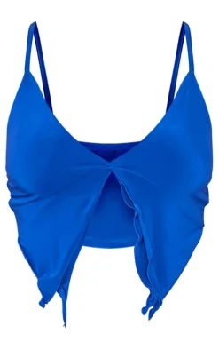 Blue Slinky Split Frill Crop Top