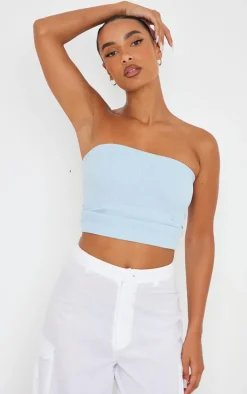 Blue Snatched Rib Tube Top