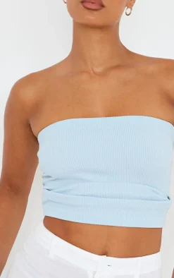 Blue Snatched Rib Tube Top