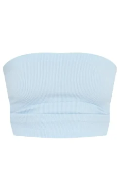 Blue Snatched Rib Tube Top