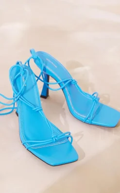 Blue Square Barely There Twisted Knot Lace Up Low Heeled Sandals