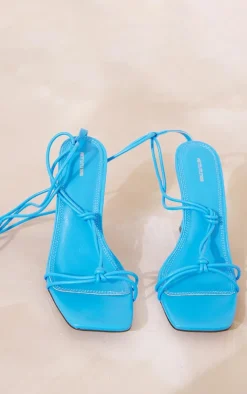Blue Square Barely There Twisted Knot Lace Up Low Heeled Sandals