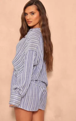 Blue Stripe Cotton Oversized Button Shirt