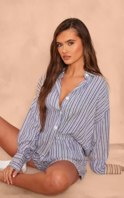 Blue Stripe Cotton Oversized Button Shirt