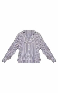 Blue Stripe Cotton Oversized Button Shirt