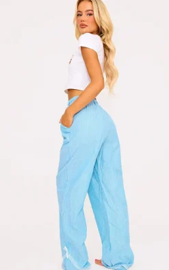 Blue Stripe Croissant Bow Long Pant Lace Detail Set
