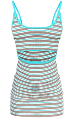 Blue Stripe Knit Cut Out Mini Dress