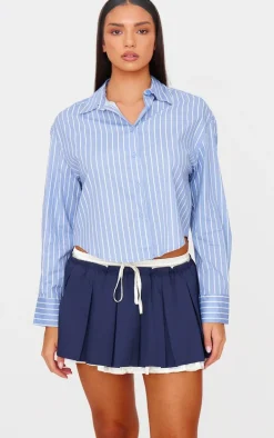 Blue Striped Contrast Collar Shirt
