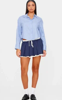 Blue Striped Contrast Collar Shirt