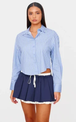 Blue Striped Contrast Collar Shirt