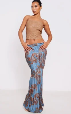 Blue Swirl Printed Plisse Maxi Skirt