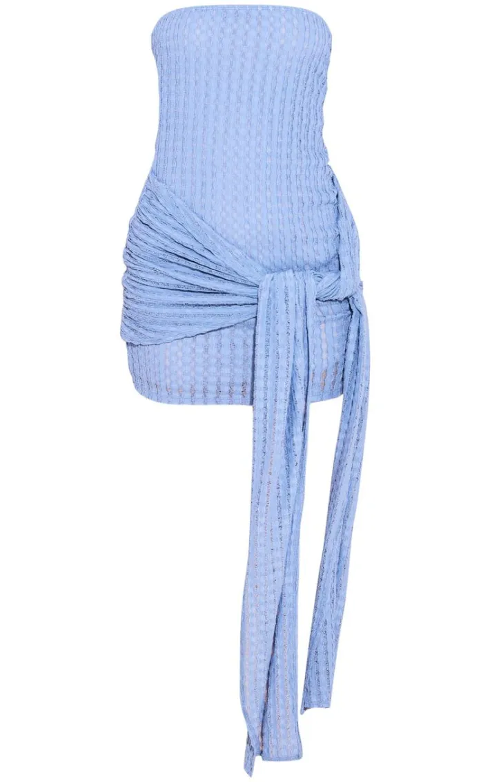 Blue Texture Wrap Mini Dress