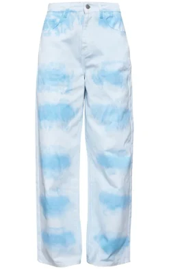 Blue Tie Dye Denim Wide Leg Jeans