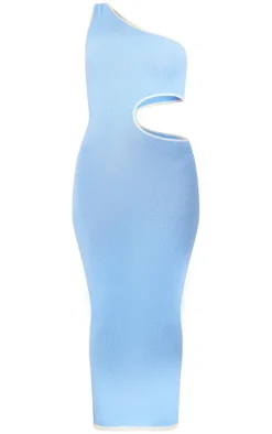 Blue Towel Knit Cut Out One Sleeve Midaxi Dress
