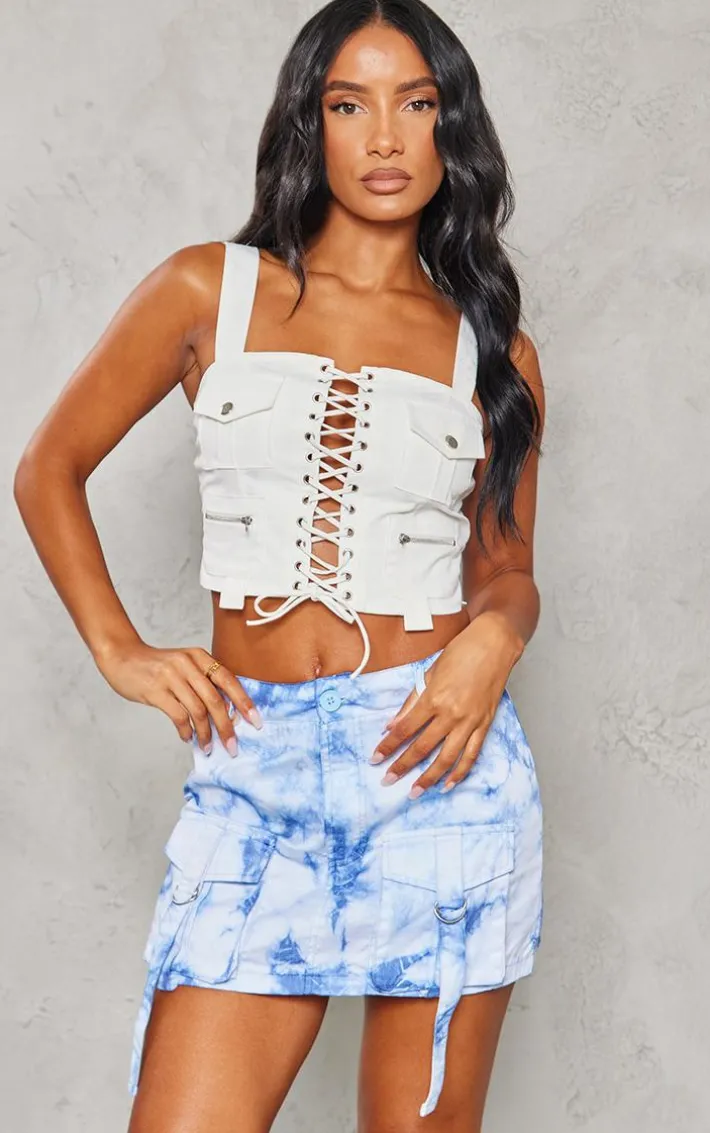 Blue Vintage Wash Cargo Micro Mini Skirt