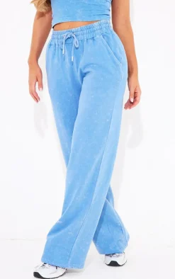 Blue Washed Low Rise Oversized Wide Leg Sweatpants