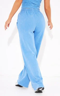 Blue Washed Low Rise Oversized Wide Leg Sweatpants