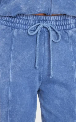 Blue Washed Seam Detail Wide Leg Sweatpants