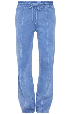 Blue Washed Seam Detail Wide Leg Sweatpants