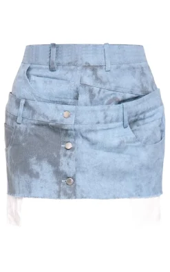 Blue Washed Twill Double Waistband Mini Skirt