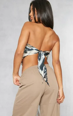 Blue Woven Printed Bandana Style Bandeau Top