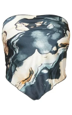 Blue Woven Printed Bandana Style Bandeau Top