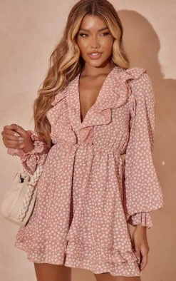 Blush Ditsy Floral Chiffon Tie Back Detail Shift Dress