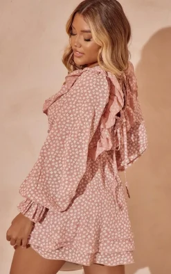 Blush Ditsy Floral Chiffon Tie Back Detail Shift Dress