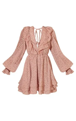 Blush Ditsy Floral Chiffon Tie Back Detail Shift Dress