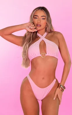 Blush Heart Trim Halterneck Bikini Top