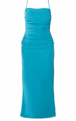 Bright Blue Chiffon Corset Strappy Maxi Dress