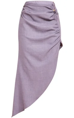 Bright Blue Linen Look Bead Trim Ruched Side Maxi Skirt