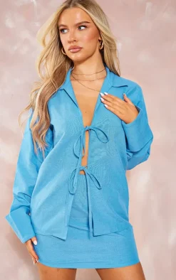 Bright Blue Linen Look Mini Skirt