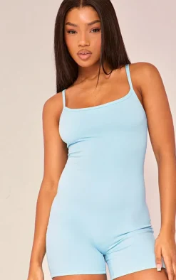 Bright Blue Sculpt Sleeveless Short Unitard