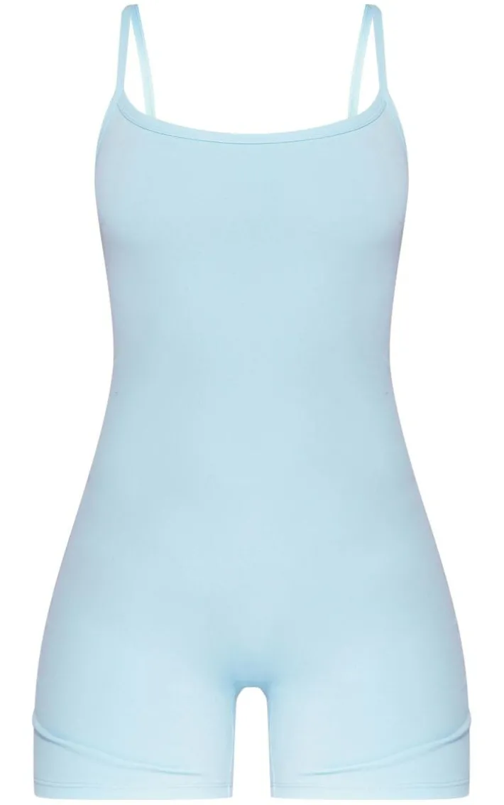 Bright Blue Sculpt Sleeveless Short Unitard