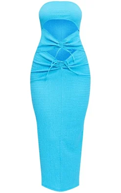 Bright Blue Textured Ruched Cut Out Bandeau Midaxi Dress