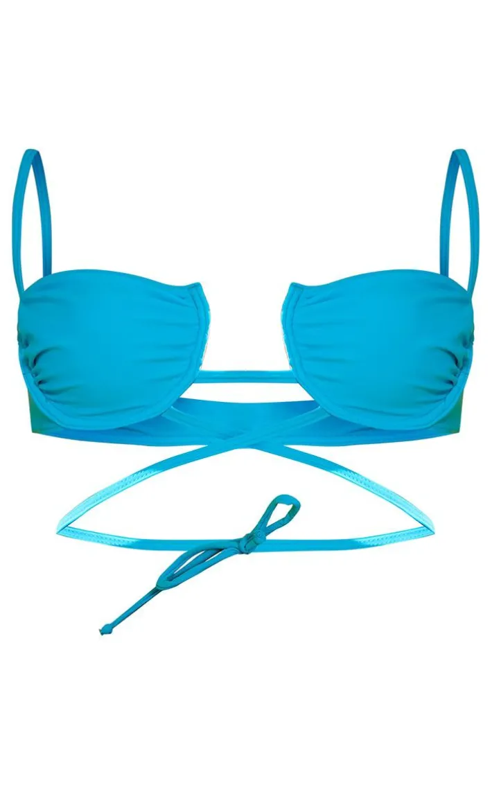 Bright Blue Underwired Wrap Around Cupped Bikini Top