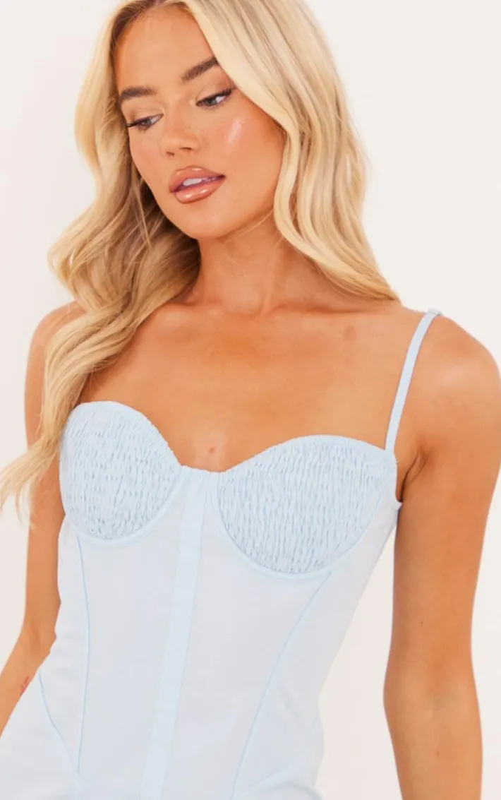 Bright Blue Woven Shirred Bust Corset Bodycon Dress