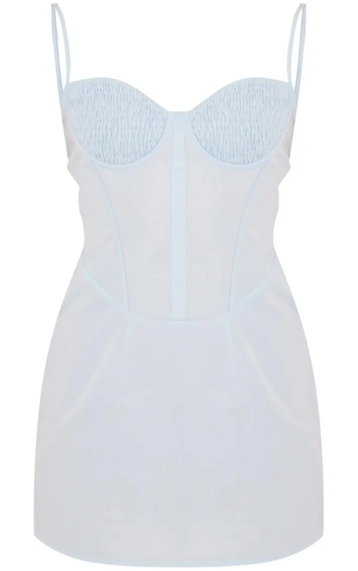 Bright Blue Woven Shirred Bust Corset Bodycon Dress