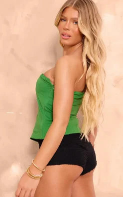 Bright Green Linen Look Square Neck Bandeau Corset