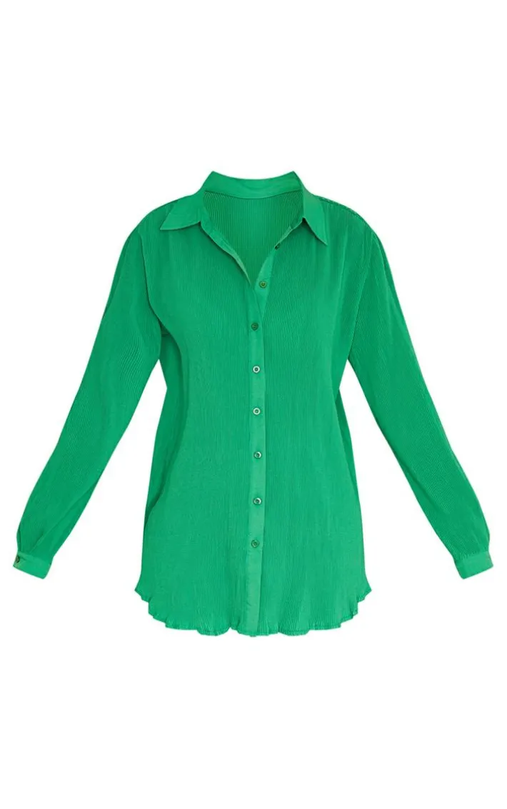 Bright Green Plisse Button Front Oversized Shirt