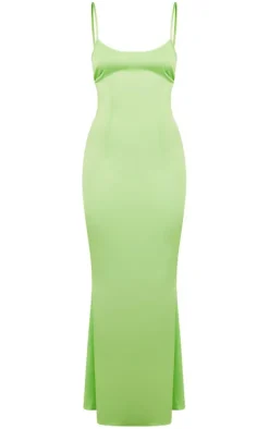 Bright Green Satin Backless Ruched Maxi Dress
