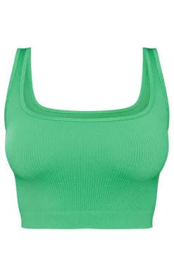 Bright Green Snatched Rib Sleeveless Crop Top