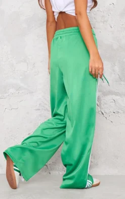 Bright Green Stripe Detail Wide Leg Tricot Track Pants