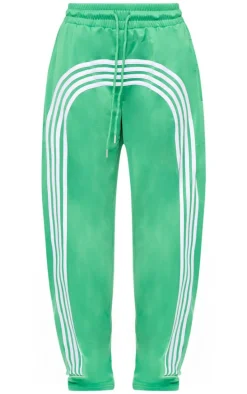 Bright Green Stripe Detail Wide Leg Tricot Track Pants
